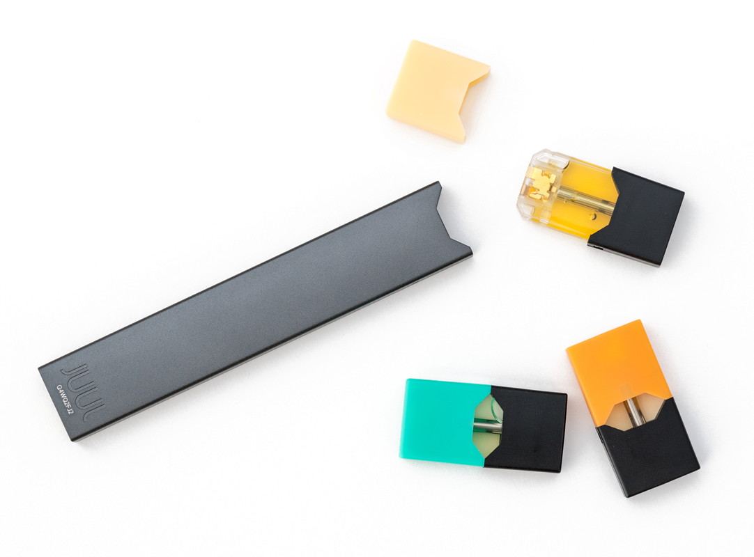 A Juul e-cigarette with cartridges