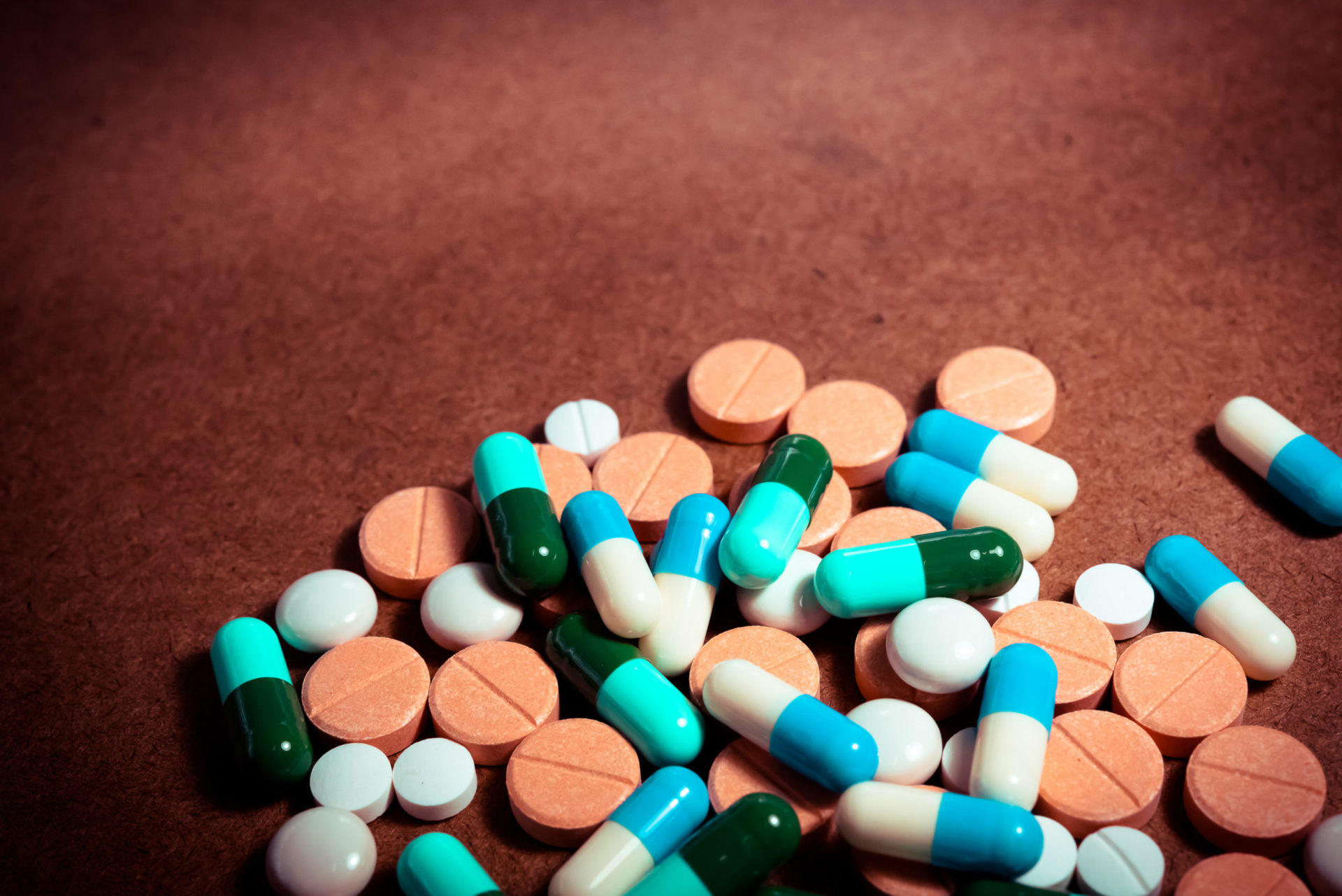 A variety of pills on a table