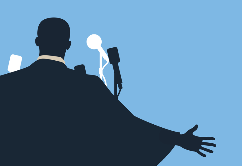 Graphic image depicting a person giving a speech