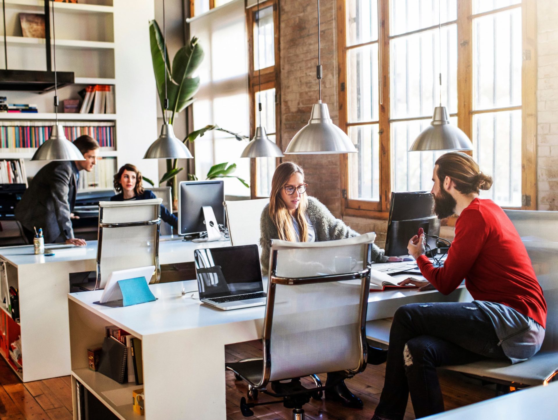 People working and talking in an office