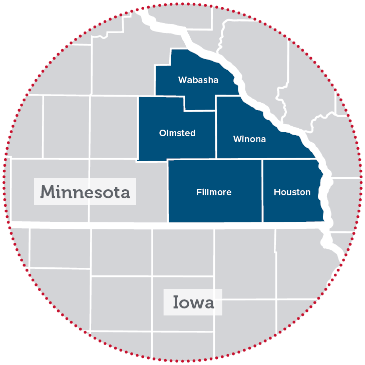 A map of Minnesota counties service map