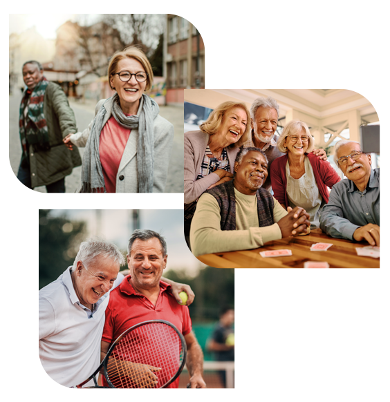 Three collages of senior men and woman